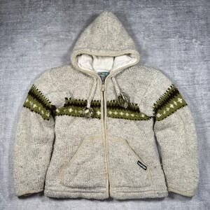 Laundromat Sweatshirt Womans Medium Oatmeal Full Zip Handknit Lined Fair Isle